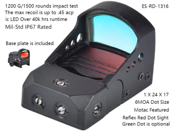 Mil-Std IP67 bewertet 6 Moa Ultrakompakte taktische Jagd 20.000 Betriebsstunden 4 Stunden automatische Abschaltung Red DOT-Visier Offenes Reflex-DOT-Waffenzielfernrohr-Absehenvisier